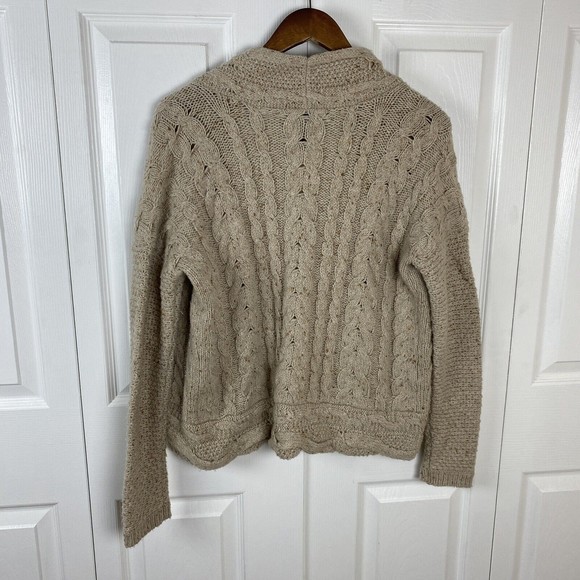 Lauren Ralph Lauren Size M Wool Alpaca Sweater Cardigan Cable Knit Brown Tan - Picture 3 of 3